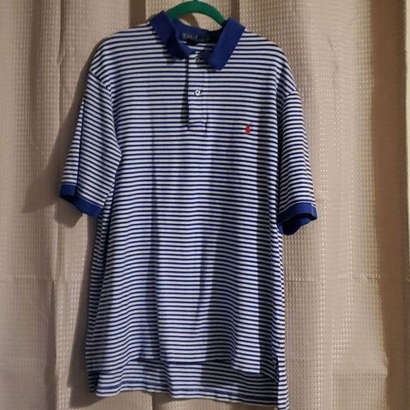 Ralph Lauren Polo Shirt XLT stripe blue white short sleeve - Picture 1 of 9